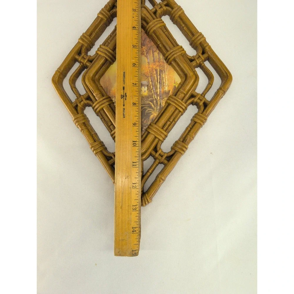 Homco Wall Plaques Brown Vintage 1983 Faux Bamboo Diamond Cottage Set of 2 325 3